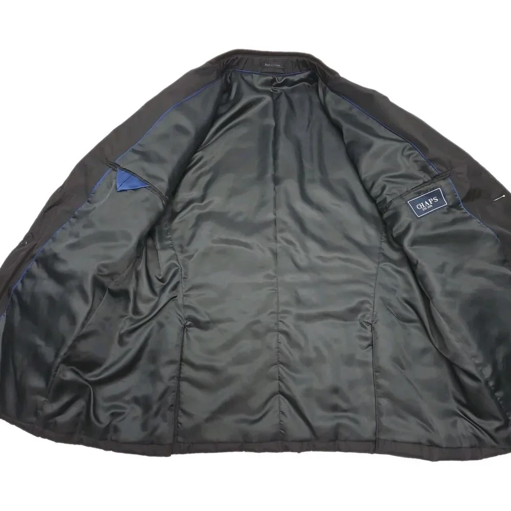 Chaps Coat Jacket Men Sz 44R Quilted Black Brown Coat Corduroy Collar NEW